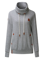 Women Turtleneck Drawstring Long Sleeve Pockets Sweatshirt