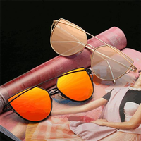 Women UV400 Retro Cat Eye Sunglasses Flat Lens Metal Frame Oversized Mirror Eyewear
