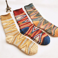 Women Vintage Comfortable Cotton Stripe Middle Tube Socks Fashion Knitted Socks
