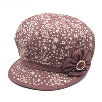 Women Vintage Flowers Cotton Octagonal Cap Autumn Casual Warm Beret Cap