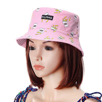Women Vintage Sunscreen Cotton Bucket Hat Casual Double-Side Fruit Bucket