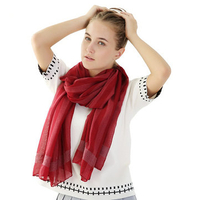Women Warm Stripes Cotton Shawl Travel Leisure Big Size Square Scarf