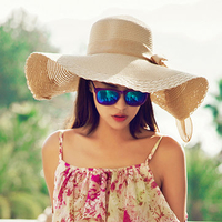 Women Wide Large Brim Summer Hat Beach Sun Floppy Straw Derby Fold Cap
