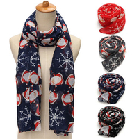 Women Winter Voile Christmas Robin Snow Flake Scarf Shawl Stole Wraps