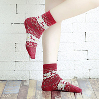 Women Wool Warm Long Ankle Socks Elk Animal Pattern Stockings Christmas Gifts