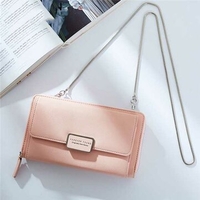 Women Zipper Long Wallets Chain Hasp Crossbody Bags 12 Card Holder Coin Bags 5.5