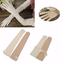 Womens Breathable Long Lace Dots Sun Block UV Protection Dressing Driving Gloves