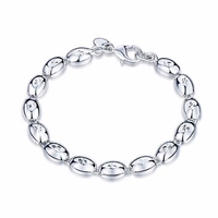 YUEYIN Luxury Simple Bracelet Silver Flower Oval Beads Bracelet
