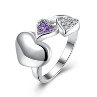 YUEYIN Sweet Ring Silver Plated Heart Zircon Women Ring