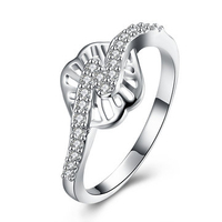 YUEYIN Sweet Ring Silver Plated Hollow Flower Zircon Ring