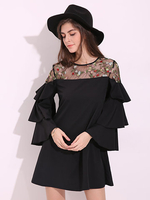 ZANZEA Sexy Women Embroidery Sheer Flouncing Sleeve Mini Dress