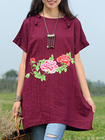 ZHI Short Sleeve Embroidered Plate Buckle T-shirts For Women
