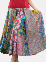 ZHI Vintage Bohemian Patchwork Elastic Waist Printed Maxi Skirts