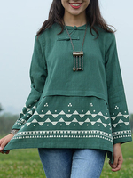 ZHI Wome Long Sleeve Printed Plate Buckle Side Split T-shirts