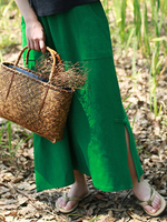 ZHI Women Pure Color Side Split Elastic Waist Vintage Skirts