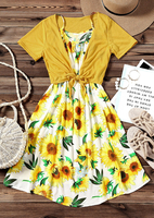 2 Pcs Sunflower Cami Dress with Knotted Top - Yellow