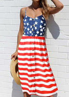 American Flag Button Sleeveless Casual Dress - Stripe