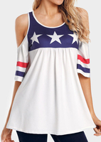 American Flag Ruffled Cold Shoulder Blouse - White