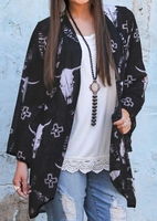 Bull Head Three Quarter Sleeve Cardigan without Necklace