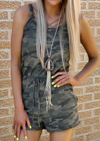 Camouflage Printed Drawstring Rompers without Necklace - Camouflage