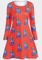 Christmas Reindeer Printed Long Sleeve Casual Dress