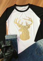 Christmas Reindeer Printed Splicing Casual T-Shirt