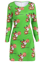 Christmas Santa Claus Reindeer Printed Casual Dress