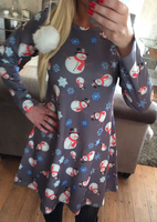 Christmas Snowman Pattern Printed Long Sleeve Dress