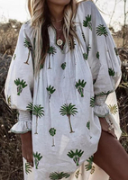 Coconut Tree Lantern Sleeve Mini Dresses without Necklace - White