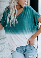 Color Block V-Neck Blouse without Necklace - Green