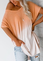 Color Block V-Neck Blouse without Necklace - Orange