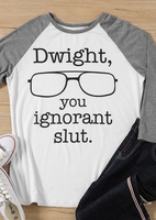 Dwight You Ignorant Slut Glasses Baseball T-Shirt Tee