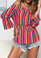 Flare Sleeve Off Shoulder Blouse without Necklace - Red
