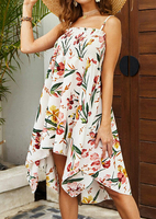 Floral Asymmetric Sleeveless Casual Dress without Necklace - White
