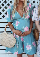 Floral Deep V-Neck Maternity Mini Dress without Necklace