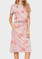 Floral Drawstring Pocket Casual Dress without Necklace - Pink