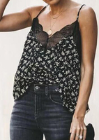 Floral Lace Splicing Camisole without Necklace - Black