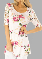 Floral Lace Splicing O-Neck Blouse without Necklace