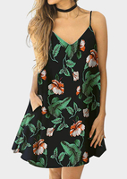 Floral Pocket Spaghetti Strap Mini Dress without Necklace