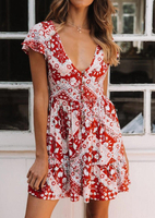 Floral Ruffled Hollow Out Mini Dress without Necklace