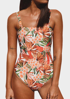 Floral Spaghetti Strap One-Piece Swimsuit - Multicolor