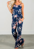 Floral Spaghetti Strap Pocket Jumpsuit without Necklace