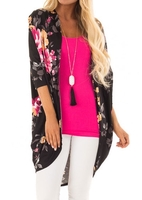 Floral Three Quarter Sleeve Cardigan without Neckalce