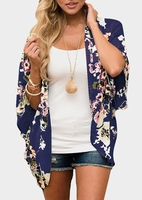 Floral Three Quarter Sleeve Cardigan without Necklace