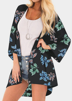 Floral Three Quarter Sleeve Cardigan without Necklace