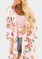 Floral Three Quarter Sleeve Cardigan without Necklace