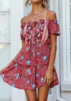 Floral Tie Off Shoulder Mini Dress without Necklace