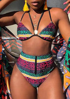 Geometric Printed High Waist Bikini Set without Necklace