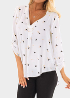 Geometric Printed Tab-Sleeve Blouse without Necklace