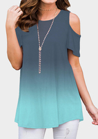 Gradient Color Cold Shoulder Blouse without Necklace - Green